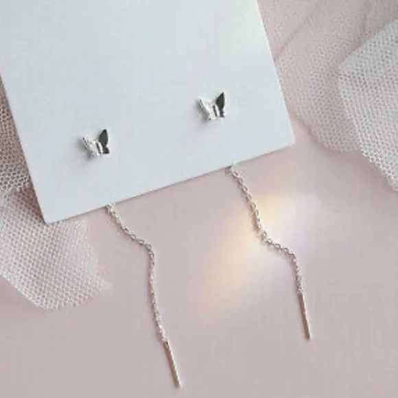 NWT STERLING SILVER TASSEL BUTTERFLY EARRINGS - Picture 3 of 5